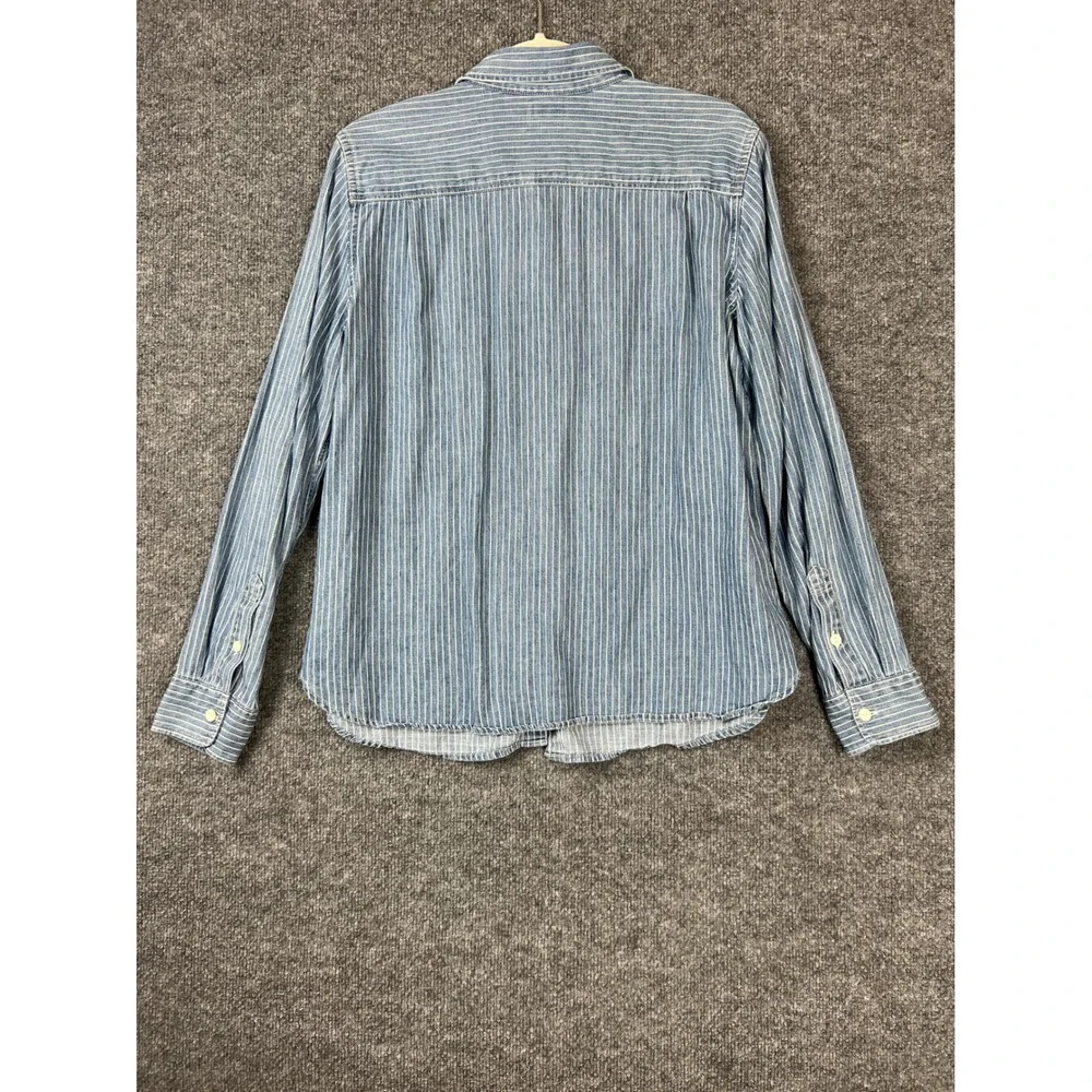 Faherty Womens Shirt Sz L Blue White Striped Tencel Linen Indigo Button Down - Picture 6 of 9